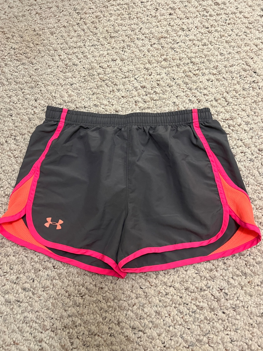 Under Armour Youth's XL Dark Gray Running Shorts with Pink Trim